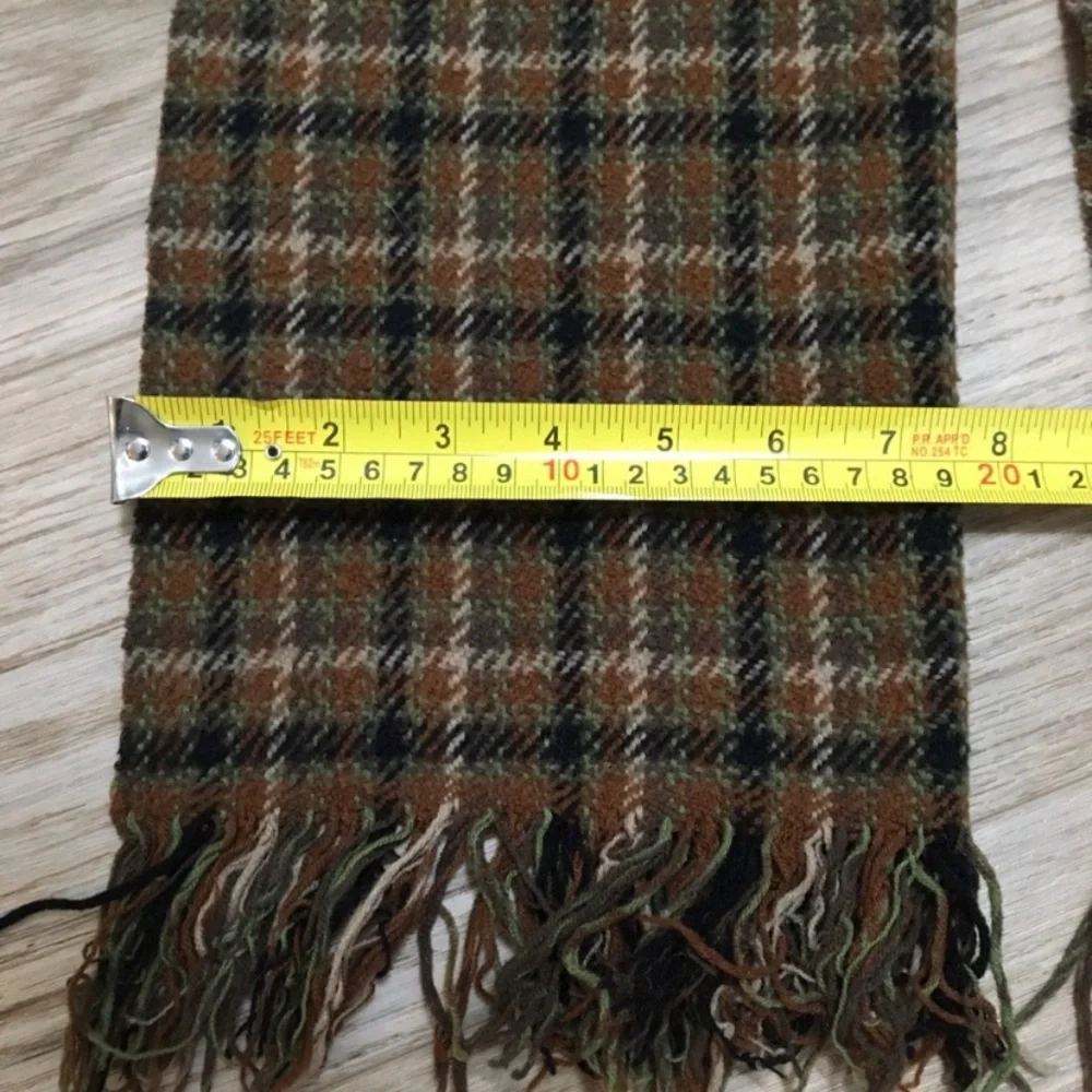 Vintage Plaid Brown Black Green Fringe Scottish Style Scarf Long